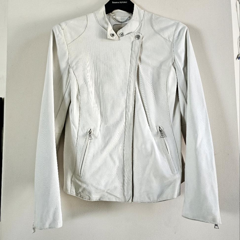 Leather Moto Jacket White Women's Classic M Professionally Cleaned
